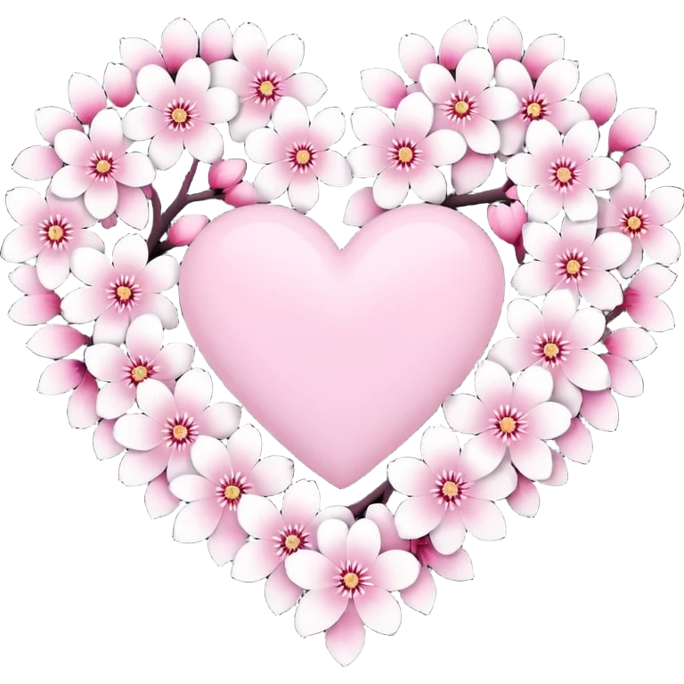 goth sakura heart, heart made of white sakura petals with pink accents, remove background emoji