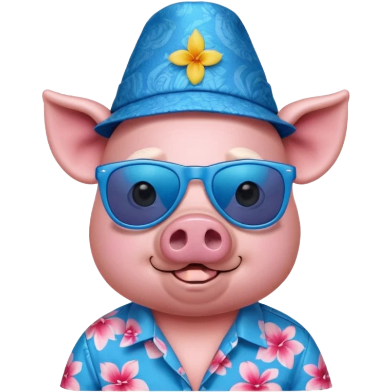 Pig with blue aloha shirt, birthday hat, sunglasses emoji