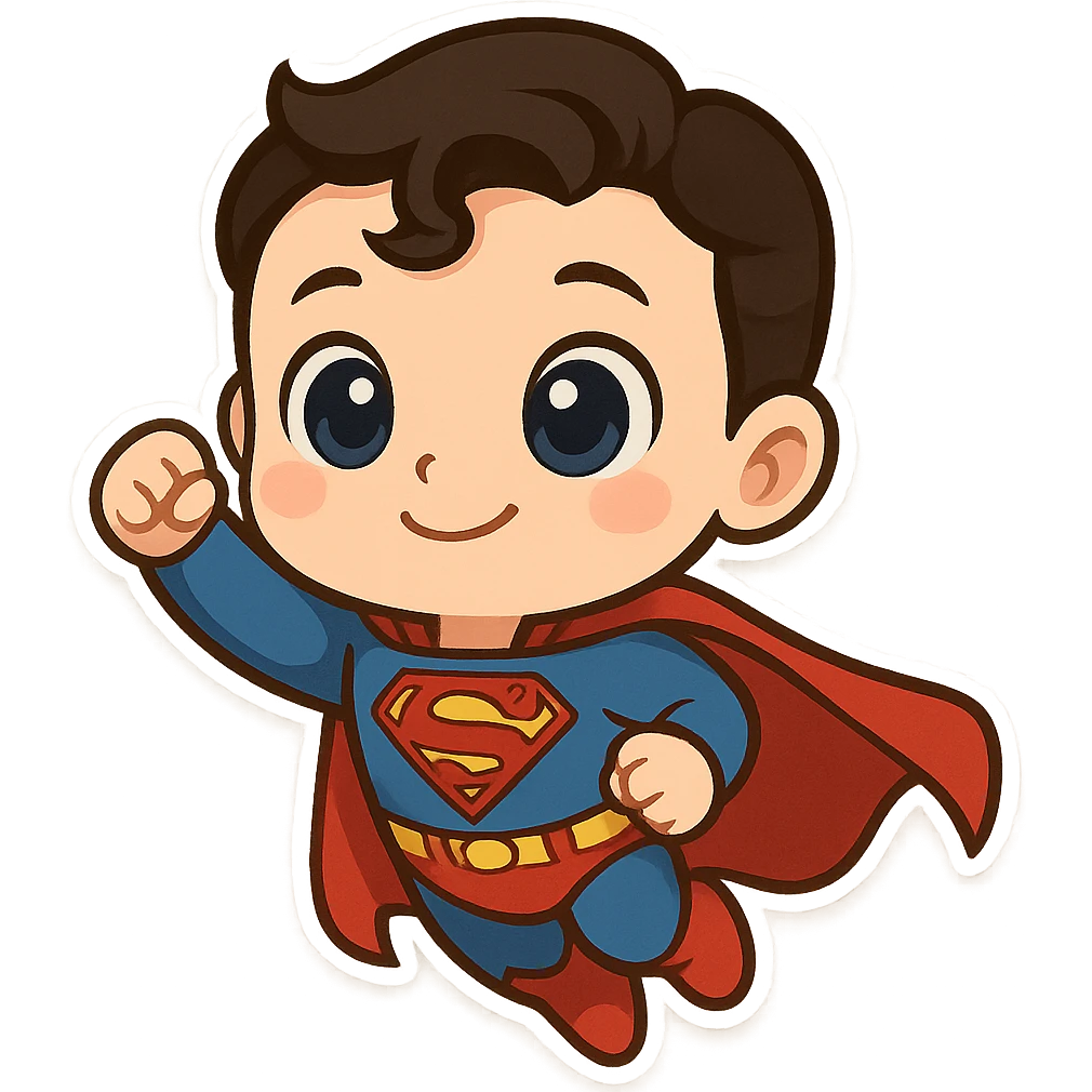 Superman, oversized eyes, cute and whimsical style, playful, cartoon emoji