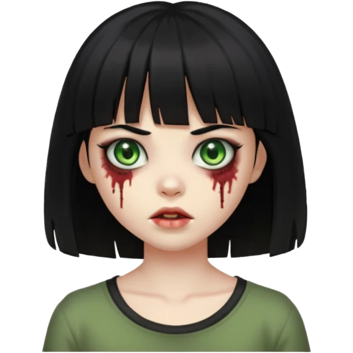 zumbi girl, black hair (Shoulder-length hair and with bangs) emoji