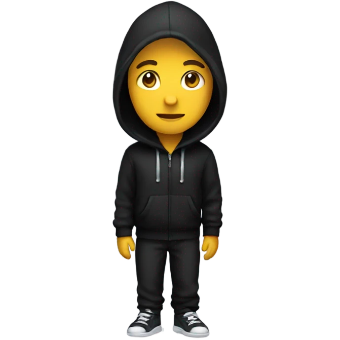 A person wearing a black hoodie and a black pants emoji