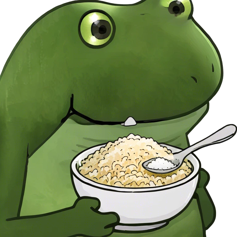 Bufo eating a bowl of rice with a spoon of salt  emoji