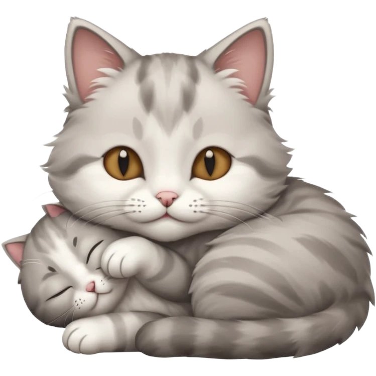 grey and white small cat with its eyes closed lying down with his head leaning on his paw emoji