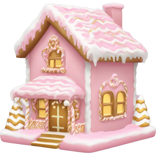 light pink and gold and white gingerbread house emoji