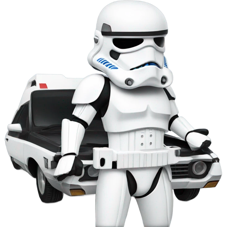 A stormtrooper holding a car emoji