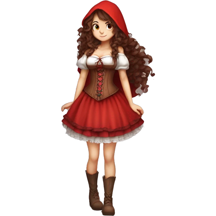 Little Red Riding Hood long curly hair brown corset and dress full body pose non-chibi emoji