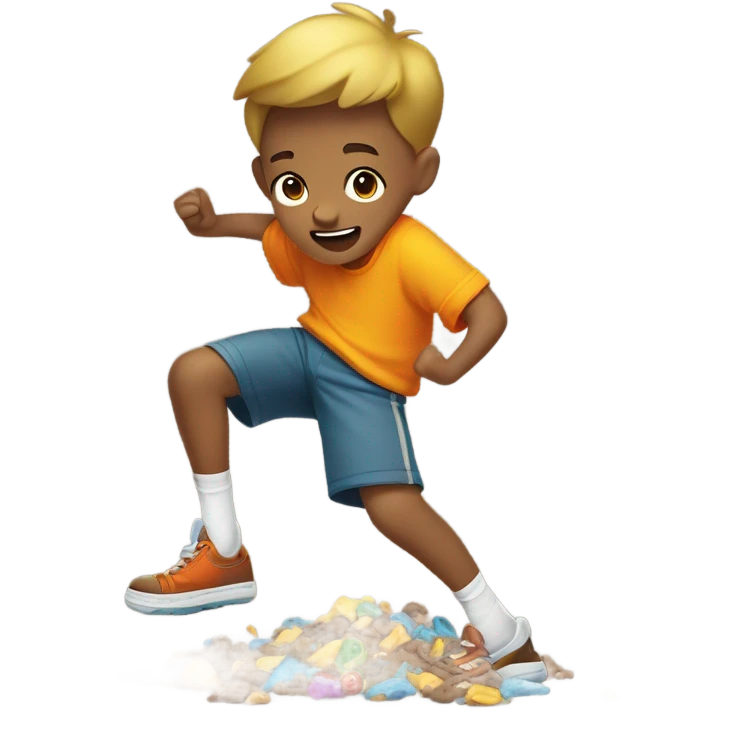 Boy kicking poop emoji