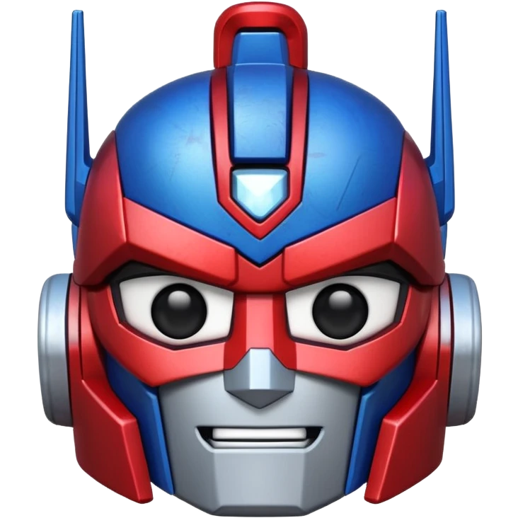 Optimus Prime emoji, apple style, chibi version, cute proportions, blue and red, no text emoji