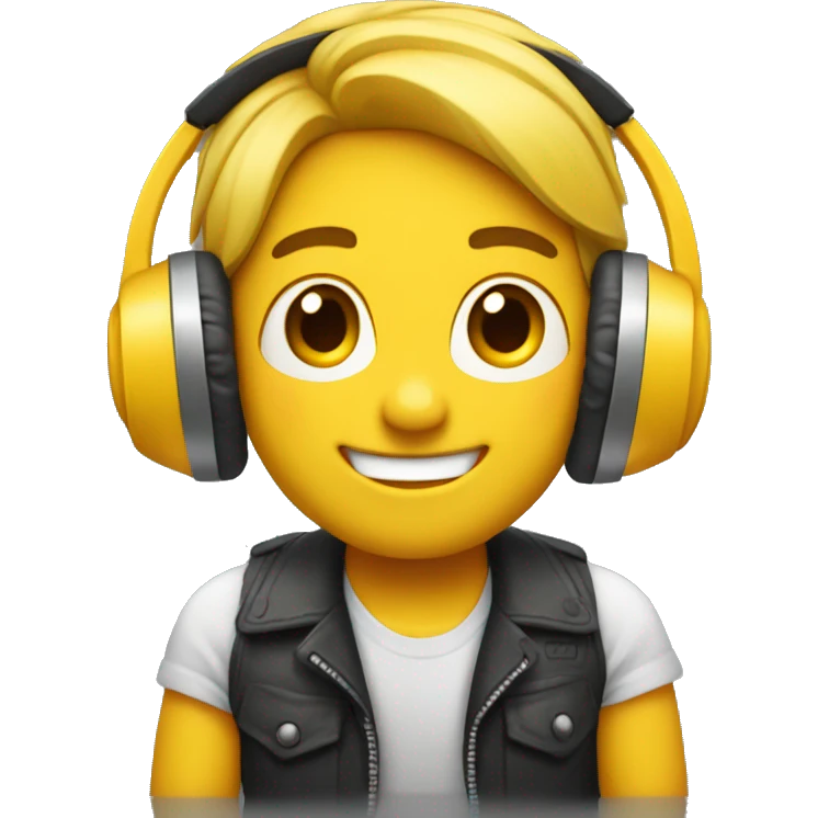 Emoji amarillo feliz con audifonos emoji