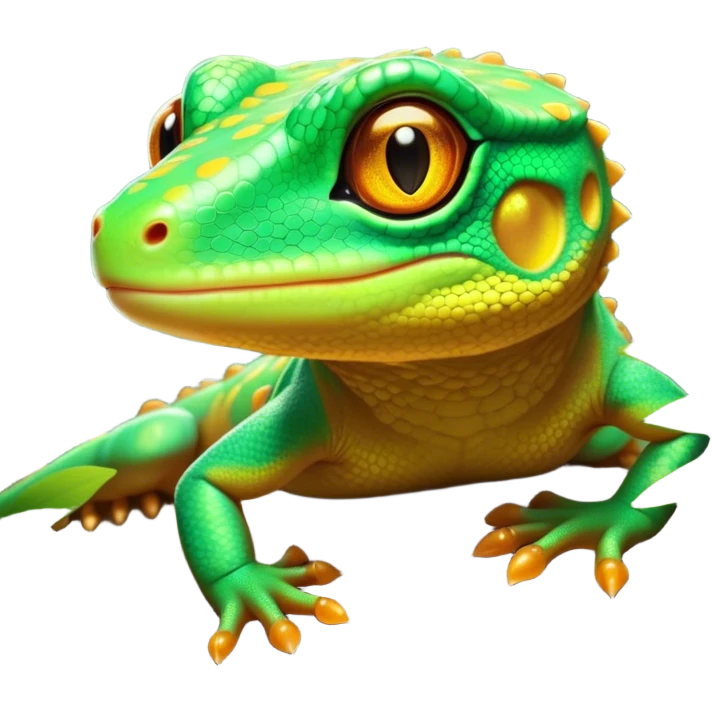 Cinematic Noble Gecko Portrait Emoji, Poised and sleek, with a compact, agile body adorned with textured, mottled scales and luminous, alert eyes accentuated by delicate toe pads and subtle patterning, Simplified yet sharp and sophisticated features, highly detailed, glowing with a soft, ambient jungle glow, high shine, intelligent and vigilant, stylized with an air of exotic elegance, focused and precise, soft glowing outline, capturing the essence of a watchful reptilian guardian that seems ready to scamper out of the screen with effortless agility! emoji