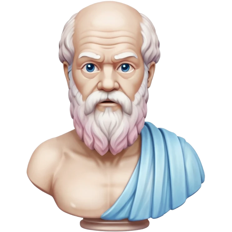 marble statue of Socrates with beard and wise expression, classical Greek philosopher bust, soft pastel colors in light pink and blue tones emoji