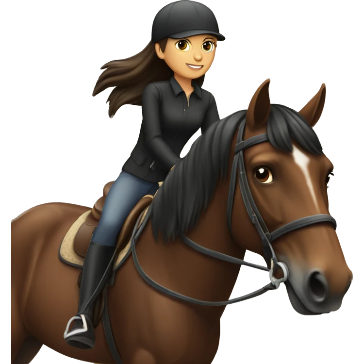 Girl on horseback dark bay horse emoji