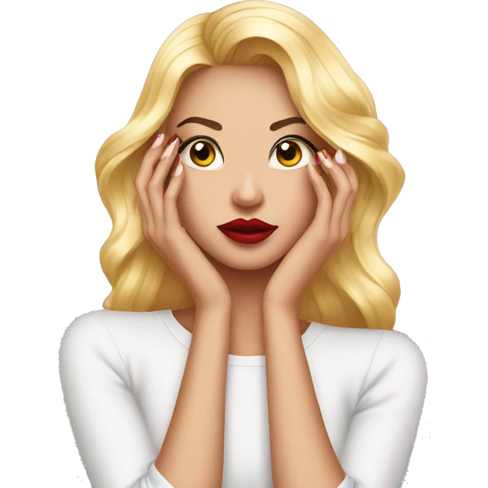sassy emoji, long manicured fingernails folded over a long sleeve shirt, fake eyelashes, full lips emoji