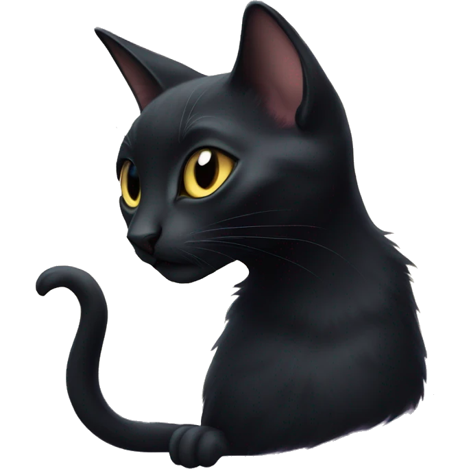 A beautiful, skinny and short-haired magical black cat that belongs to a powerful witch. emoji