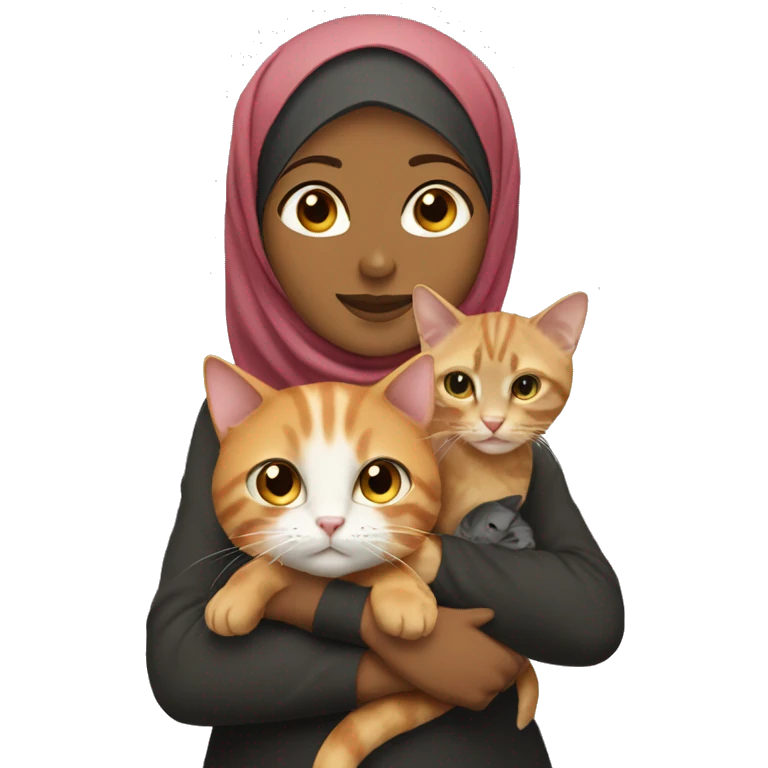 Hijabi girl with two cats, one ginger, one brown emoji