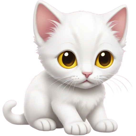 Realistic white kitten with yellow eyes laying on pink emoji