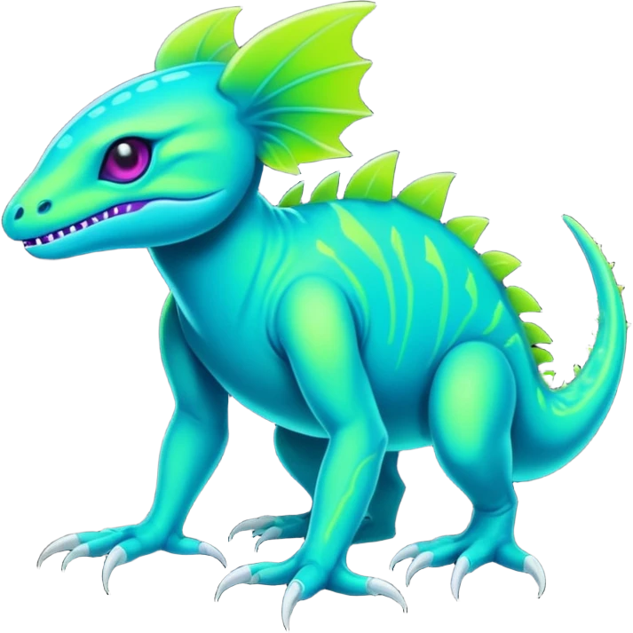 Tropical futuristic lush cool edgy neon Fionbri-Vernid-Elgyem-creature (full body) emoji