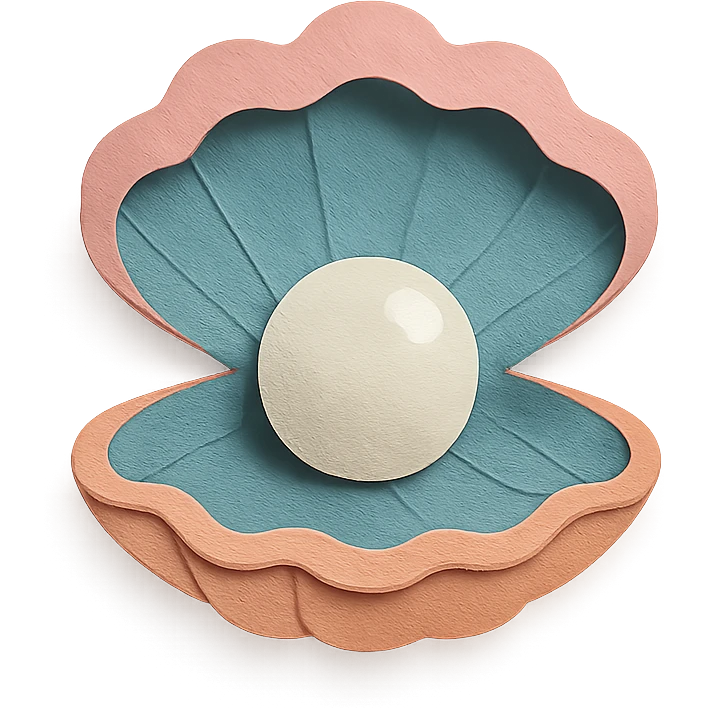 close-up of a clam holding a pearl, textured paper details, paper-craft style emoji
