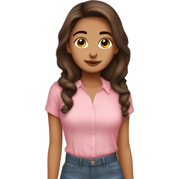 hispanic pretty girl with brown hair in pink shirt coquette aesthetic  emoji