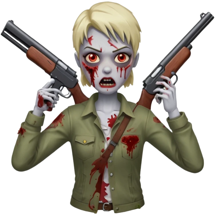 Survivor aiming shotgun at zombie, zombie in front, action pose, blood flying, no background













 emoji