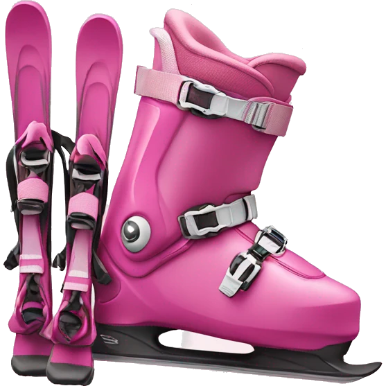 Pink ski boots and standing skis behind boots emoji