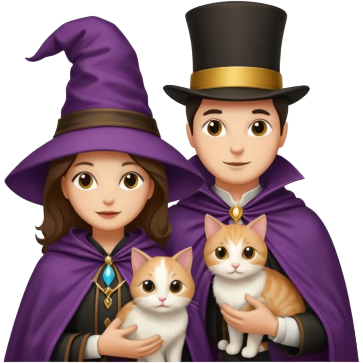 magician couple and their pet cat emoji