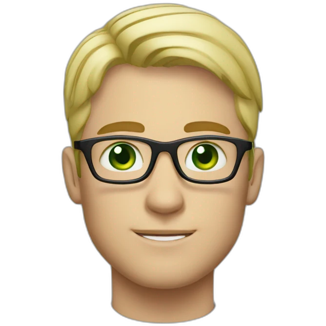 blond short hair man with glasses and green eyes in a suit emoji