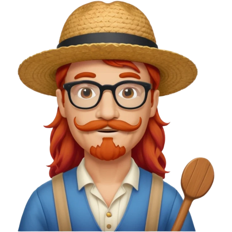 venice gondolier with long red hair, iconic hat, normal glassess and mustache emoji