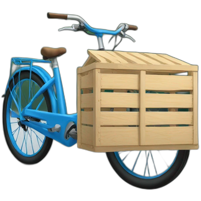 blue step-through bike with wooden crate on rear emoji