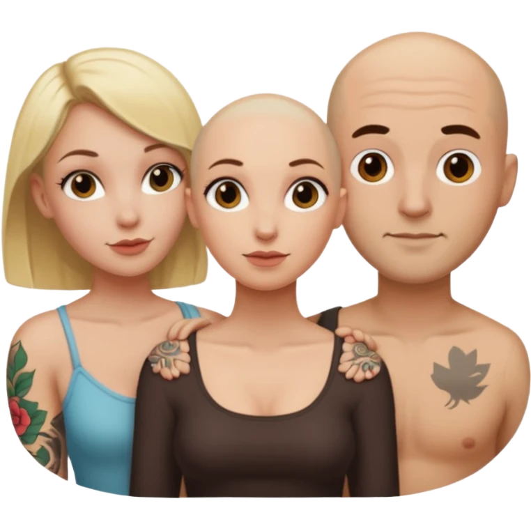 throuple blonde female brunette female with tattoed bald male emoji