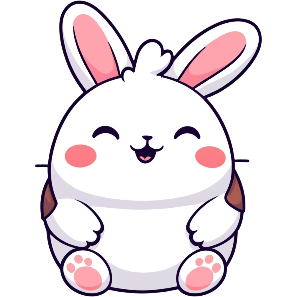 plush toy chubby bunny laughing with closed eyes and little tears, kawaii Japanese sticker style emoji