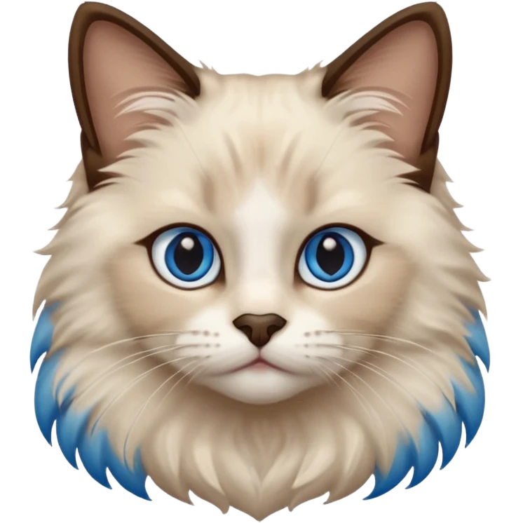 Ragdoll cat, with dark brown nose/center face area with surrounding beige fur, bright blue eyes emoji