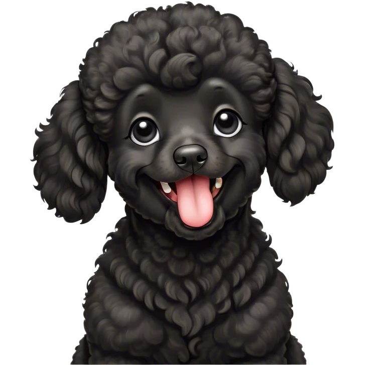 Cinematic Cute Yawning Black Poodle Portrait Emoji, Head tilted slightly with a dramatic, wide-open yawn, displaying a soft, curly jet-black Fur with a refined texture, floppy ears slightly drooping, round dark eyes barely open in drowsy contentment, Simplified yet irresistibly adorable features, highly detailed, glowing with a soft, cozy glow, high shine, relaxed yet expressive, stylized with a touch of whimsy, bright and endearing, soft glowing outline, capturing the essence of a sleepy yet affectionate companion, so drowsy it feels like it could stretch right out of the screen and curl up for a nap! emoji