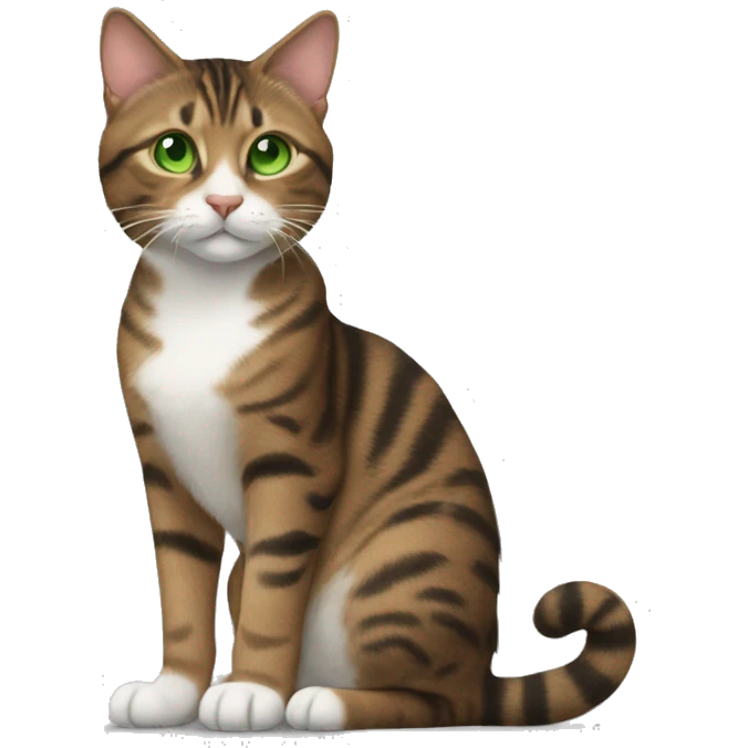 brown tabby cat with white chest and paws with green eyes emoji
