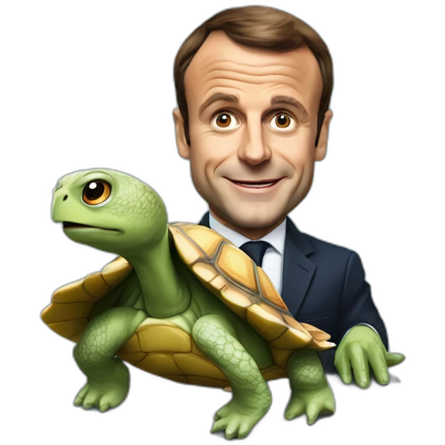 Emanuel Macron sur une tortues emoji