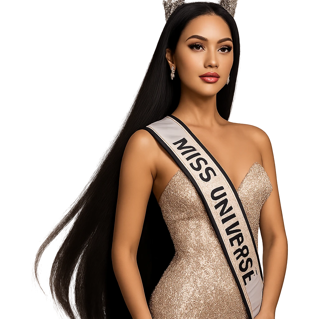 Miss Universe South East Asian woman, very long straight black hair, elegant and poised emoji