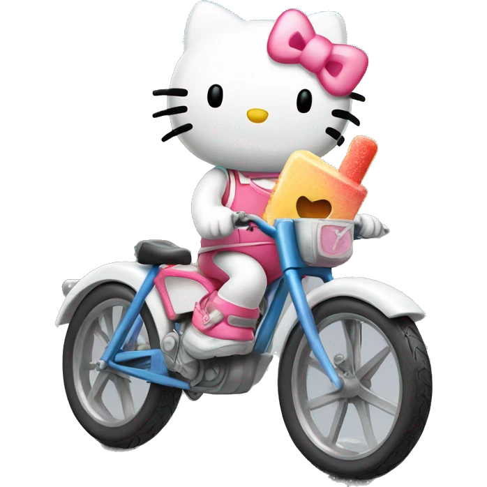 hello kitty on a bike with a popsicle emoji