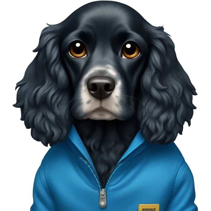 Black cocker spaniel in blue jacket  emoji