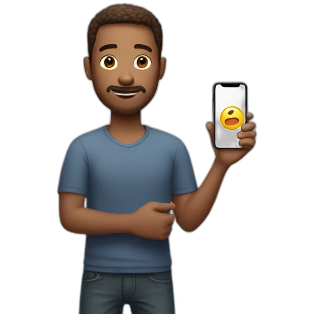 man with short brown cut holds iphone x in his hands emoji