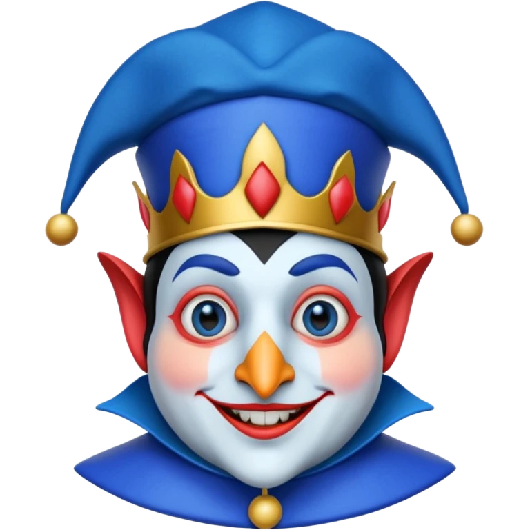 crazy funny colorful real penguin jolly joker, medieval, vintage, court jester, mac os icon, blue color emoji