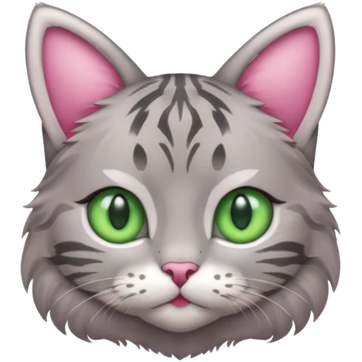 grey tabby cat: pink ears fur green eyes emoji