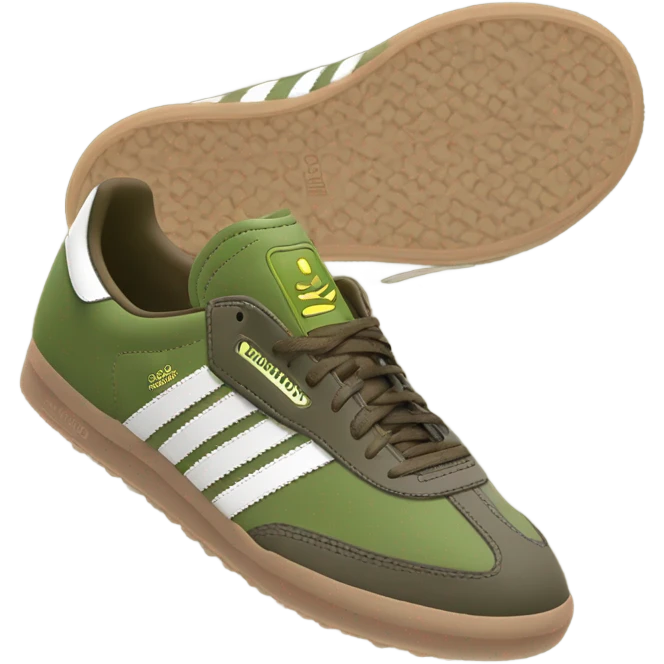 two khaki green adidas samba with a brown flat sole emoji
