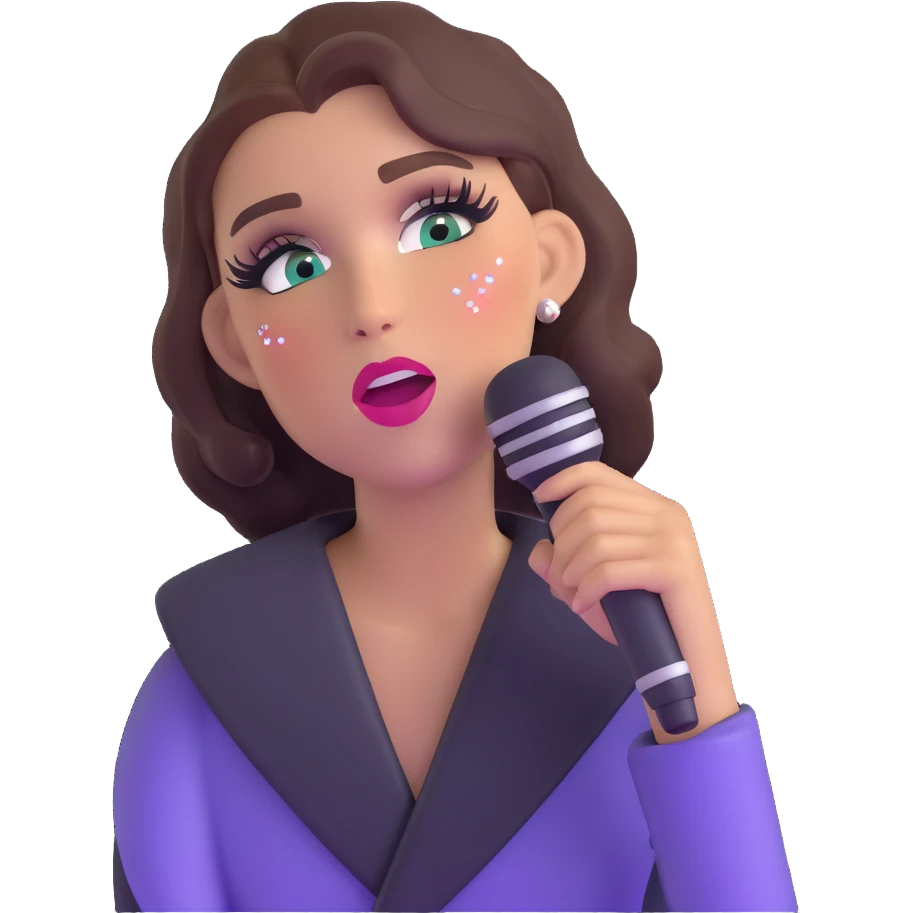 Chappell Roan singing into a microphone with glittery eyeshadow emoji