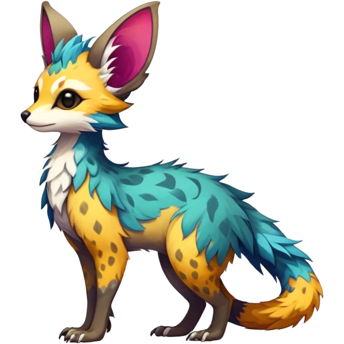 Feral Rare Fantasy colorful Vernid-Trico-species by LiLaiRa, random markings, tufted tail, tufted ears, full body emoji