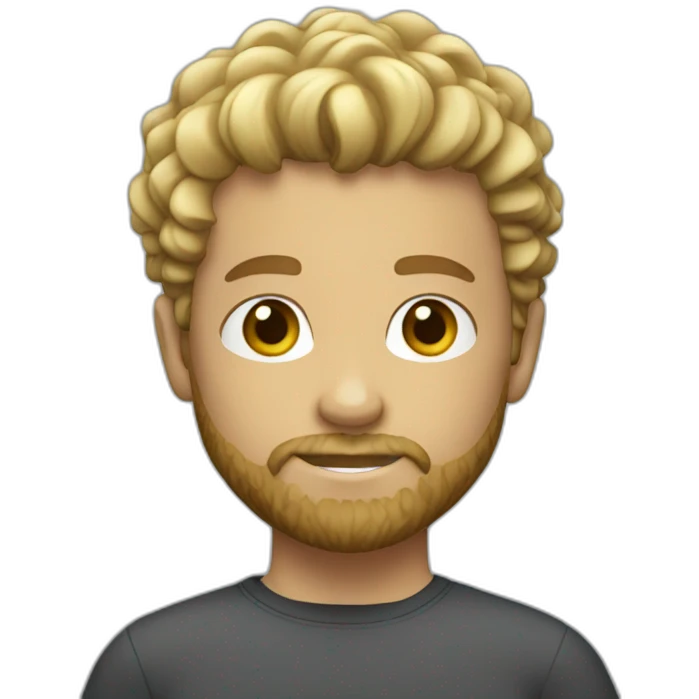 boy blonde with surfer curly hair and beard, pronounced jaw emoji