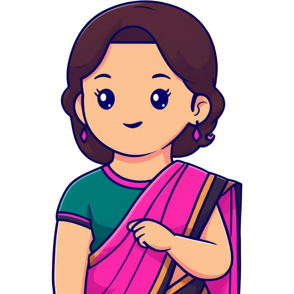 girl with light wheatish skin, dark brown hair, wearing dark pink saree emoji