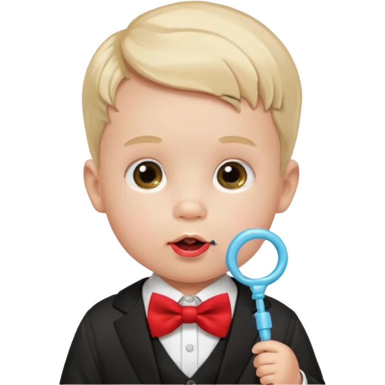 baby guy, with pacifier, wearing pastor custome, red bow tie emoji