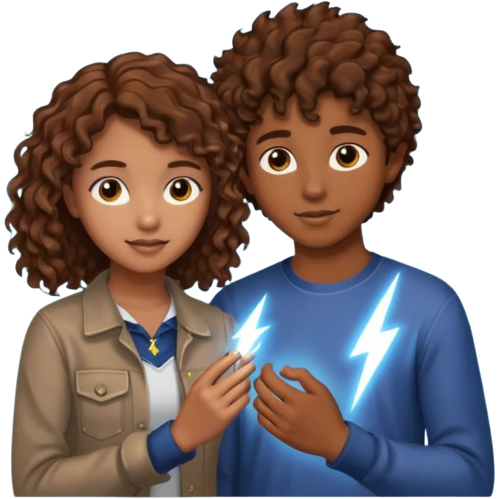 a 15 year old girl with brown curly hair but she has lightnings in it with a brown haired boy who gave her a promise ring emoji