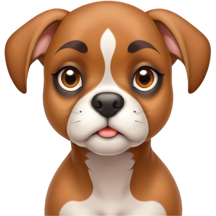 Cinematic Cute Fawn Boxer Portrait Emoji, Head tilted playfully and inquisitively, with a glossy fawn coat highlighted by a white muzzle and chest, round, sparkling brown eyes filled with curiosity, Simplified yet irresistibly adorable features, highly detailed, glowing with a warm, friendly glow, high shine, affectionate and lively, stylized with a touch of whimsy, bright and endearing, soft glowing outline, capturing the essence of a mischievous yet loving pup, so playful it feels like it could bound out of the screen and into your arms! emoji
