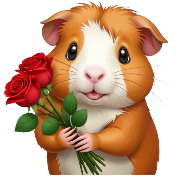 Guinea pig holding out a bouquet of roses emoji